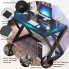 Tempered Glass Computer Desk, Ultramodern Home Office Desk Study Writing Desk With X-Shaped Leg, Tempered Glass Desktop And