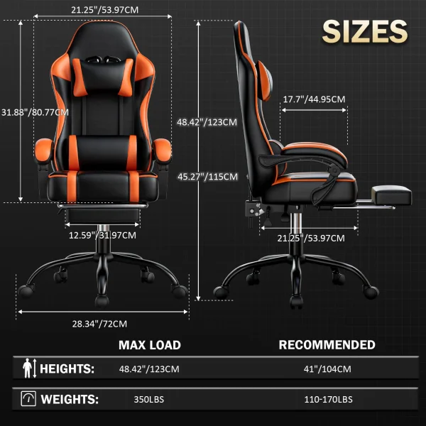 kf-S4128762944bf4915a718235e6c3333d46 Gaming Chair with Footrest, PU Leather Video Game Chairs for Adults, Reclining Gamer Chair Office Desk Chair