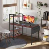 47.2 Inch Gaming Desk Computer Desk, Writing Desk with Adjustable Shelves & Side Storage Bag, Compact Home Office Desks