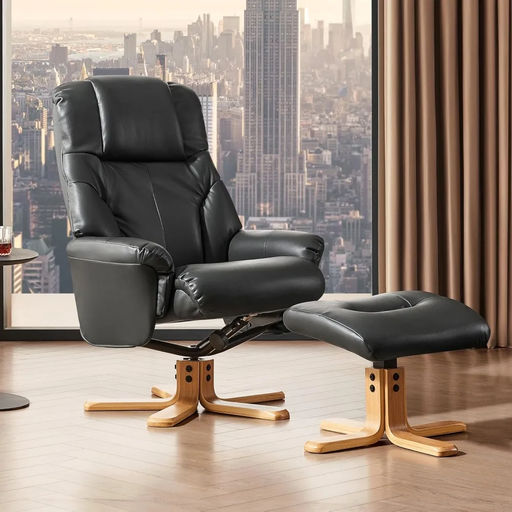 Recliner Chair with Ottoman, 360° Swivel Reclining for Living Room Bedroom Office Rv Small Space, Comfy Modern Accent Arm Chair