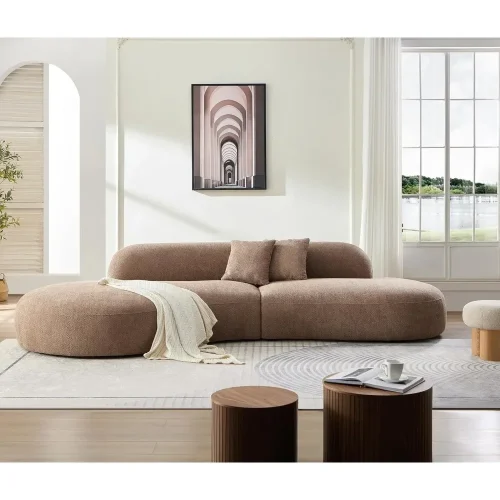 135.4" Curved Sectional Sofa,Oversized Modular Chaise Longue,6-Seat Boucle Fabric Couch with Pillows for Living Room,Apartment