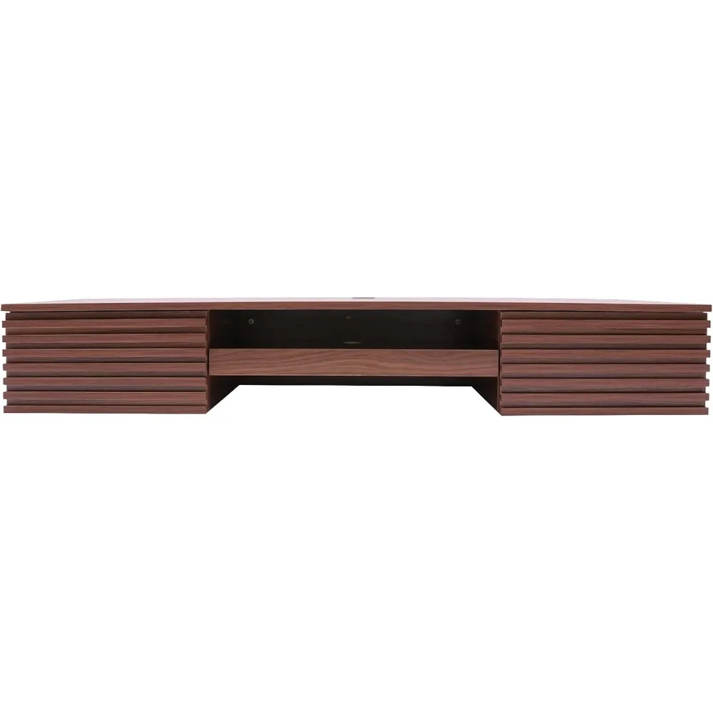 Wall Mount Office Computer Desk Mid Century Modern Wall Mounted Desk with Pull Out Drawer for Study Bedroom (Brown) - Image 2