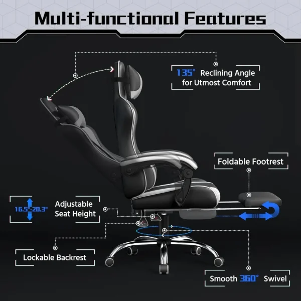 Office Chair, Chair w/ Massage Lumbar Support & Footrest Height Adjustable Ergonomic w/ Swivel Seat & Headrest, Office Chair