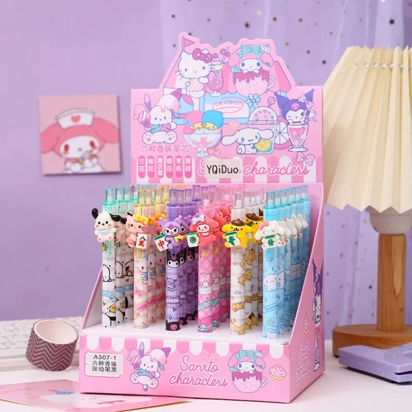 Sanrio Gel Pen 36pc 0.5mm Black Cartoon Kuromi Love Family Resin Hello Ktiiy Patch Press Pen Cute Writing Tools Office Supplies.
