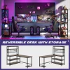 55" L-Shape Computer Desk with Hutch and Wireless Charging, Office Desk Study Table Writing Desk Workstation with 5 Shelves