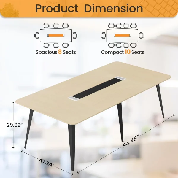 Furmax 8Ft Conference Table, 94.48” Meeting Seminar Table With Cable Grommets, Boardroom Table Workstation For Office