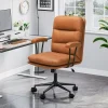 Brown Leather Office Chair,Mid Century Home Desk Chair with Padded Mid-Back Support Removable Armrests Height Adjustable