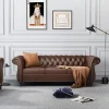 Modern PU Tufted Couch 3 Seater with Rolled Arms and Nailhead for Living Room, Bedroom, Office, Apartment