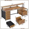 Home Office Desk with File Drawer & Power Outlet, 66'' Computer Desk with 5 Drawer, Storage Shelves, Printer Cabinet