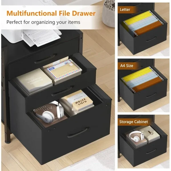 66" Computer Desk with LED Lights & Power Outlets, Home Office Desk with 3 Drawers & Storage Shelf, Gaming Desk