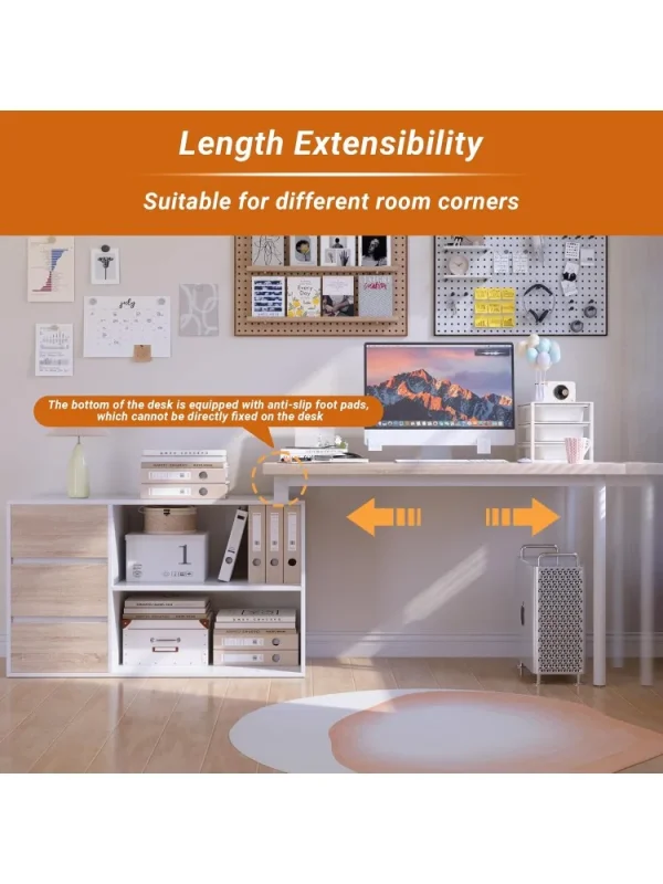 Home Office Computer Desk Corner Desk with 3 Drawers and 2 Shelves 53-inch L-Shaped Study Desk with Storage