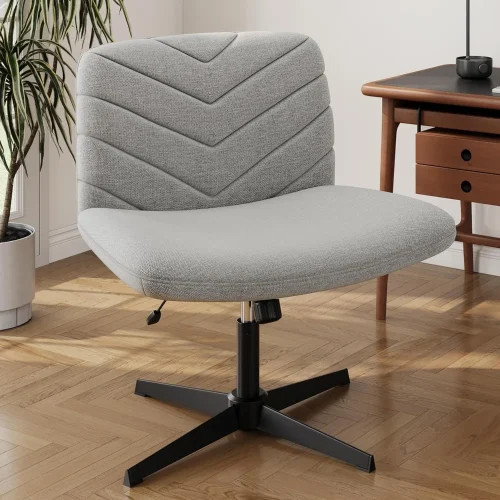 Wide Criss Cross Chair with No Wheels, Comfy Armless Cross Legged Office Desk Chairs, Swivel Vanity Chair Computer Chairs for H