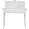 Writing Desk, Home Office Desk with Drawers and Hutch, Computer Work Station with Storage Shelf, 7 Drawers, White