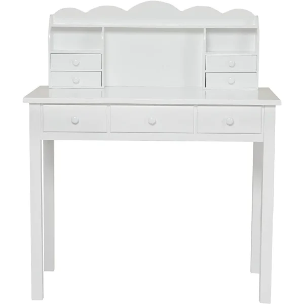 Writing Desk, Home Office Desk with Drawers and Hutch, Computer Work Station with Storage Shelf, 7 Drawers, White