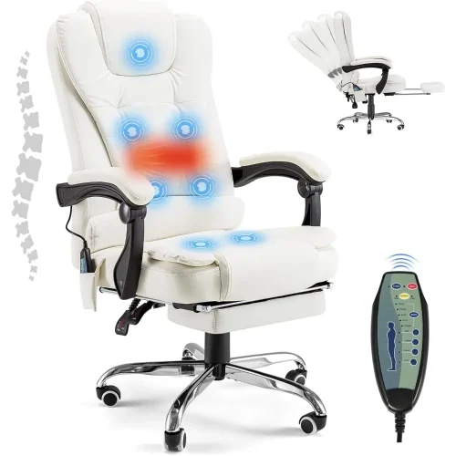 Office Chair with 7 Point Vibrating Massage&Heat Functions, Ergonomic Recliner Chair w/Footrest PU Leather Wide Computer Desk Ch