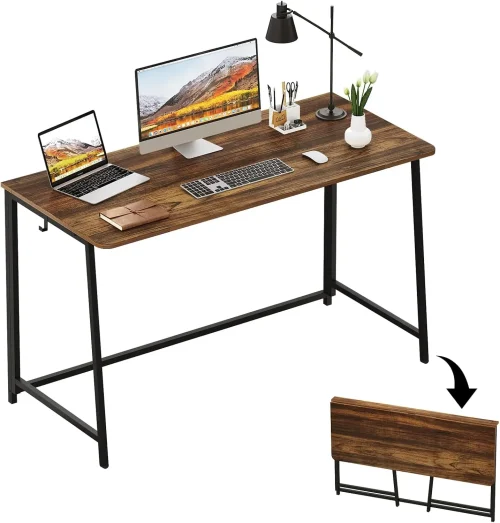 Folding Desk, 47.2"" Foldable Computer Desk For Bedroom, Space Saving Computer Table Writing Workstation For Home Office, Easy