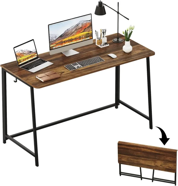 Folding Desk, 47.2"" Foldable Computer Desk For Bedroom, Space Saving Computer Table Writing Workstation For Home Office, Easy