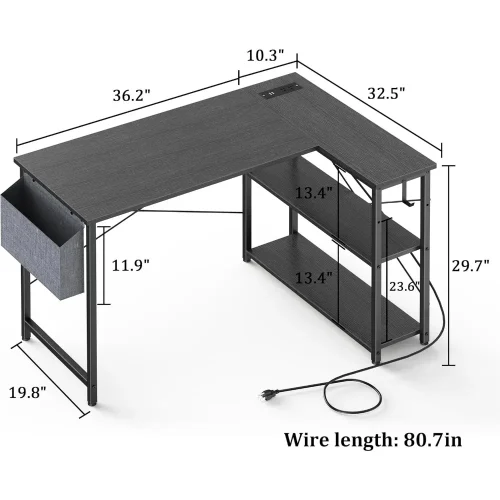 L Shaped Desk with Outlets & USB Ports, Reversible 47 Inch Office Desk, Corner Desk for Small Space