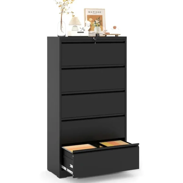 Lateral File Cabinet with Lock, Home Office Storage Cabinet for Hanging Files 5 Drawers-64.09''H,5 Drawer Metal Filing Cabinets