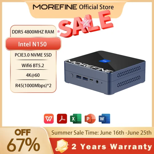 MOREFINE Mini Pc Windows11Pro 12th Gen AlderLake N100 150(Up to 3.6GHz) Office PC Desktop Computers Laptop Pc Gamer WiFi6 BT5.2