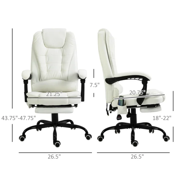 7-Point Vibrating Massage Office Chair High Back Massaging Office Desk Chair with Lumbar Support, Footrest, White