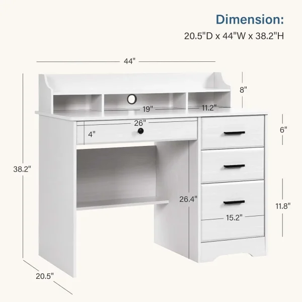 White Desk with 4 Drawers, Computer Desk , Wood Writing Home Office Workstation, Student Desks for Bedooms with Drawers,White