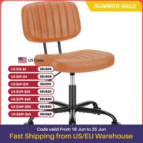 JHK Armless Office Desk Chair Back Lumbar Support Height Adjustable PU Leather Computer Chair with 360° Swivel Rolling Wheels