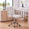 White Desk Chairs with Wheels/Armrests Modern PU Leather Office Chair Midback Adjustable Home Computer Executive Chair