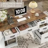 55'' Farmhouse Executive Desk, Home Office Desk with Drawers, Wood Computert Desk with File Cabinet and Power Outlets