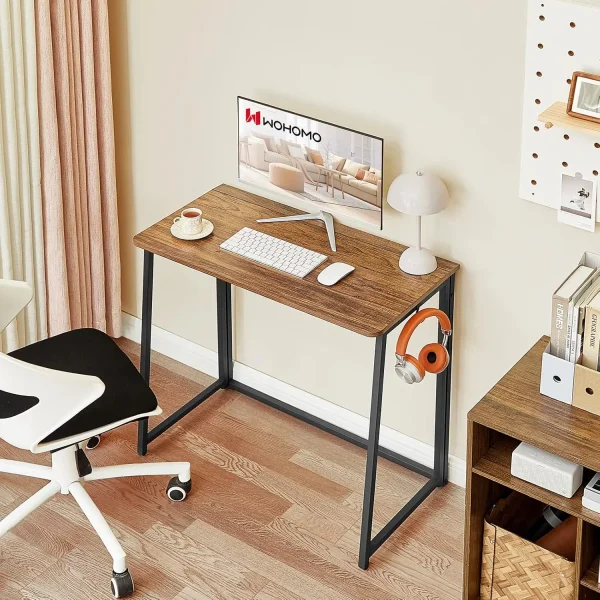 Folding Desk, 47.2"" Foldable Computer Desk For Bedroom, Space Saving Computer Table Writing Workstation For Home Office, Easy