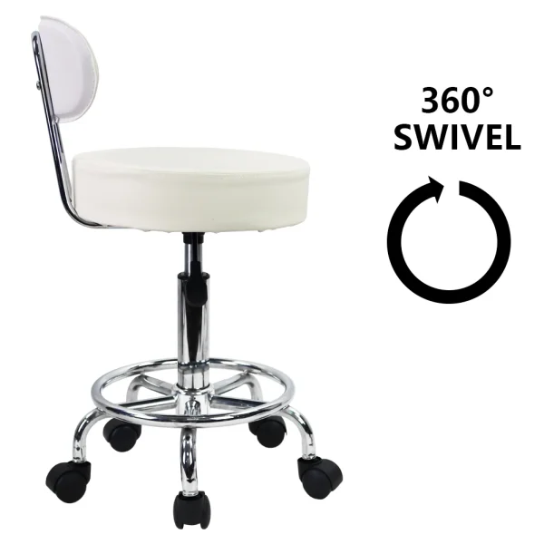 KKTONER PU Leather Rolling Stool Mid-Back with Footrest Height Adjustable Office Computer Home Drafting Swivel Task Chair White