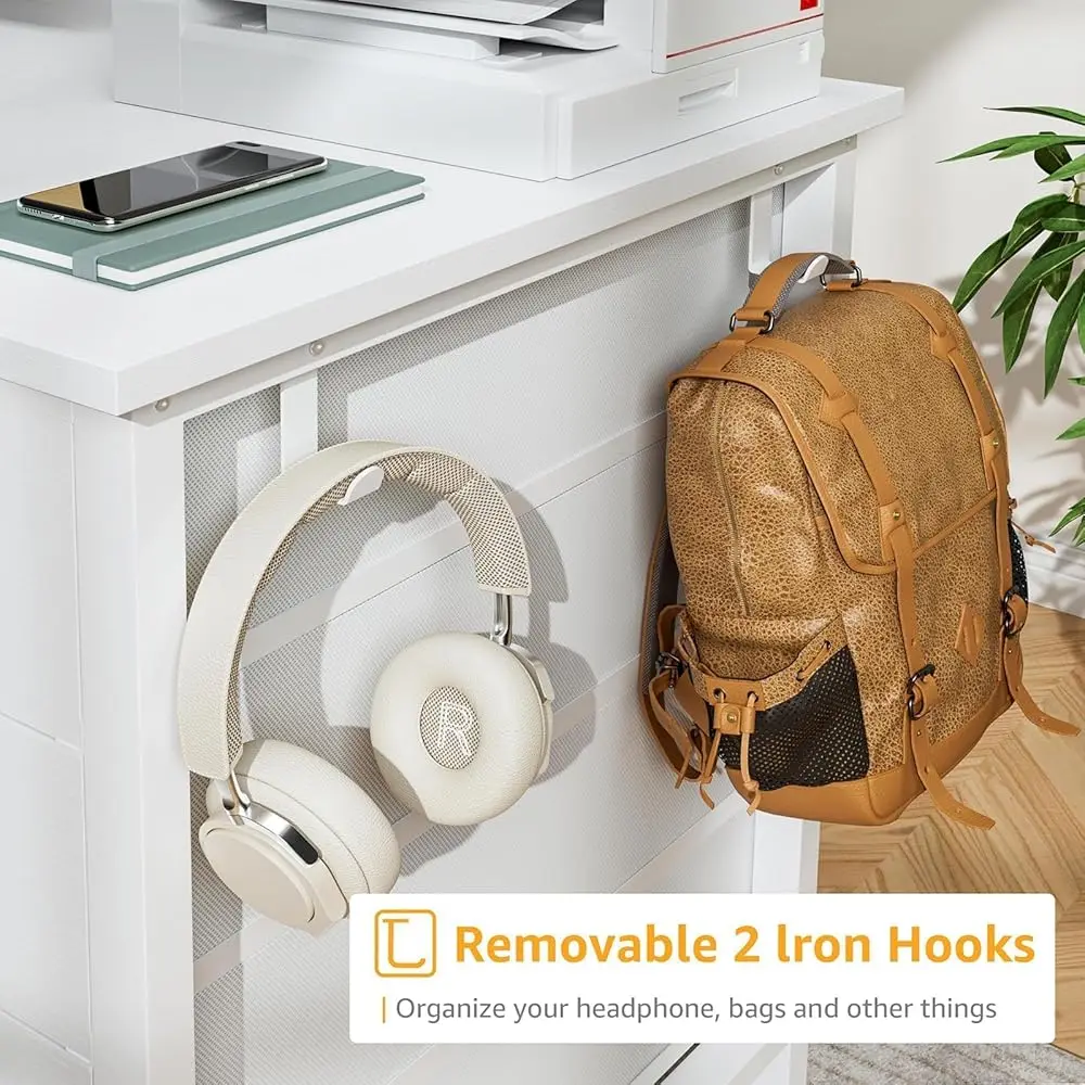 White Computer Desk With Drawers On Both Sides For Home Office, 55 H Girls Teens Desks With Storage Writing Study Table For - Image 6