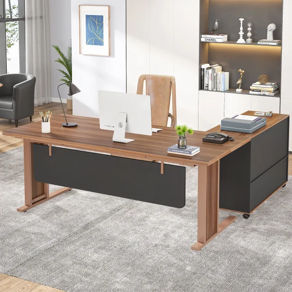 Tribesigns 63" Large Executive Desk L Shaped Computer Desk with File Storage Cabinet, L-Shaped Executive Office Desk