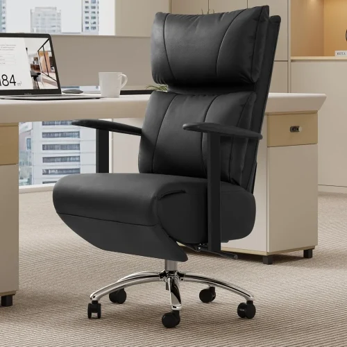 Reclining Office Chair with Adjustable Headrest, 170° Ergonomic Comfortable Office Chair with Footrest & Padded Backrest, Modern