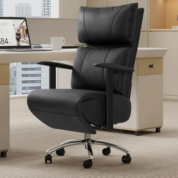Reclining Office Chair with Adjustable Headrest, 170° Ergonomic Comfortable Office Chair with Footrest & Padded Backrest, Modern