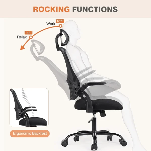 Sweetcrispy Office Computer Desk Chair, Ergonomic High-Back Mesh Rolling Work Chairs With Wheels And Adjustable Headrests,
