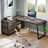 53" L Shaped Office Desk, Reversible Computer Desk with 3 File Drawers and 2 Storage Shelves for Home Office, Study, Gaming Room