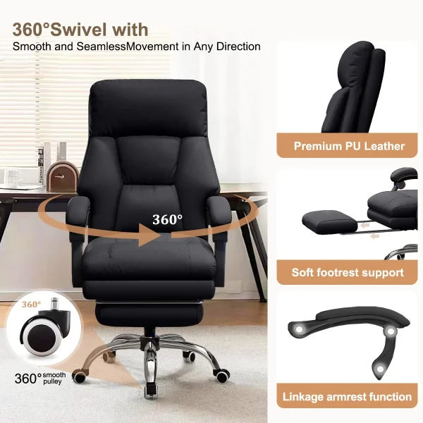High Back Office Chair Executive Desk Chair with Foot Rest Comfortable Computer Gaming Chairs Swivel Work Chair