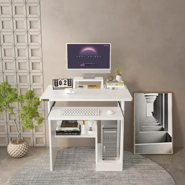 Home Office Computer Desk with Monitor Stand Keyboard Tray, Study Desk PC Laptop Table , Modern Workstation for Small Spaces
