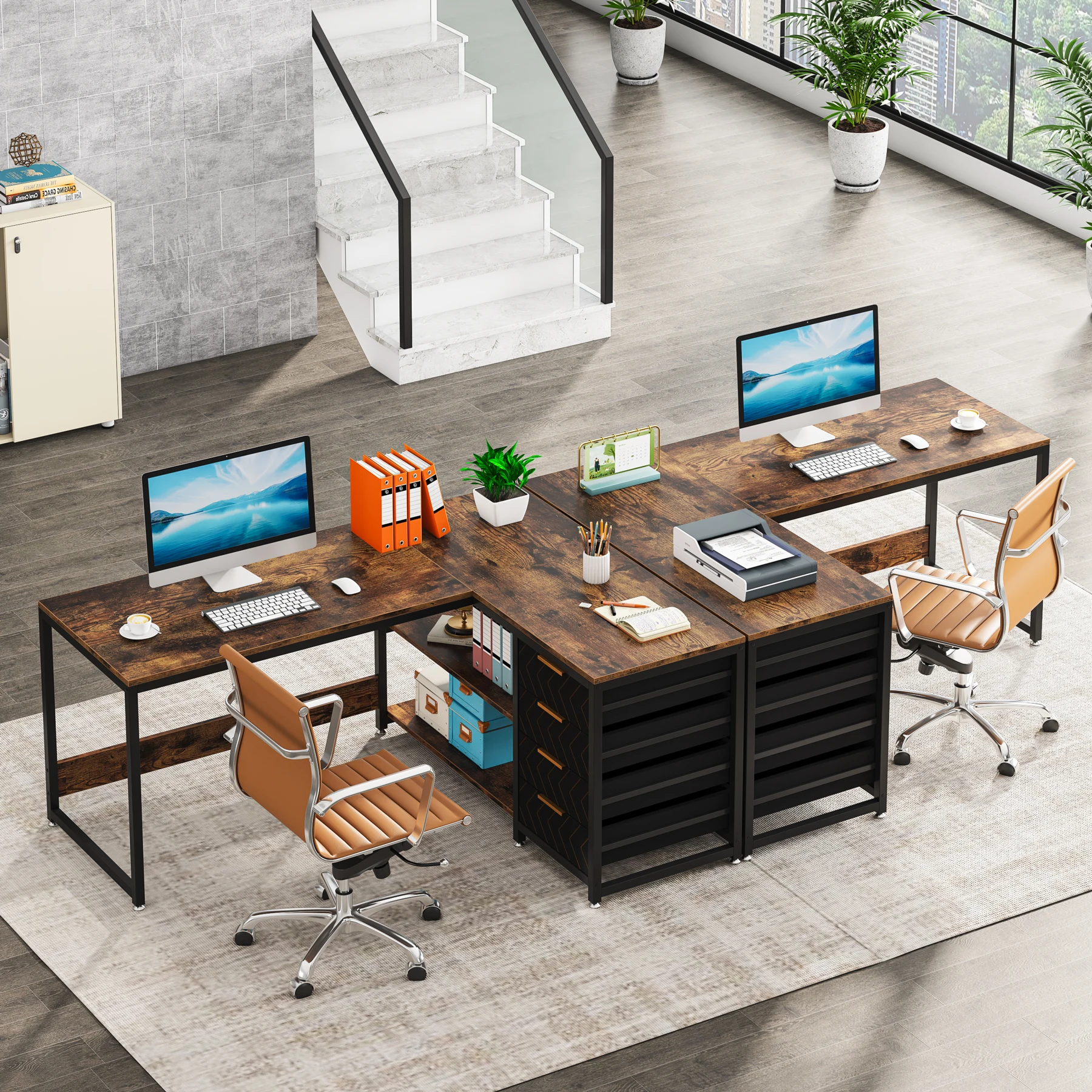 Tribesigns L Shaped Computer Desk with Storage Drawers, 59 inch Corner Desk with Shelves, Reversible L-Shaped Office Desk Study - Image 2