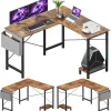 L Shaped Desk - Computer Corner Gaming Pc Table With Cpu Stand Side Bag For Home Office Dorm Sturdy Writing Workstation