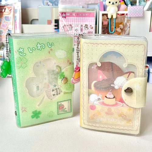 WAKAWAKA A7 Binder Four-Leaf Clover&Girl Glitter pvc Removable Loose-Leaf Notebook Sticker Storage Book Pocket Notebook Portable