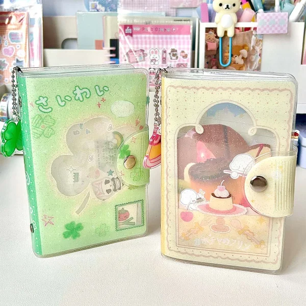 WAKAWAKA A7 Binder Four-Leaf Clover&Girl Glitter pvc Removable Loose-Leaf Notebook Sticker Storage Book Pocket Notebook Portable