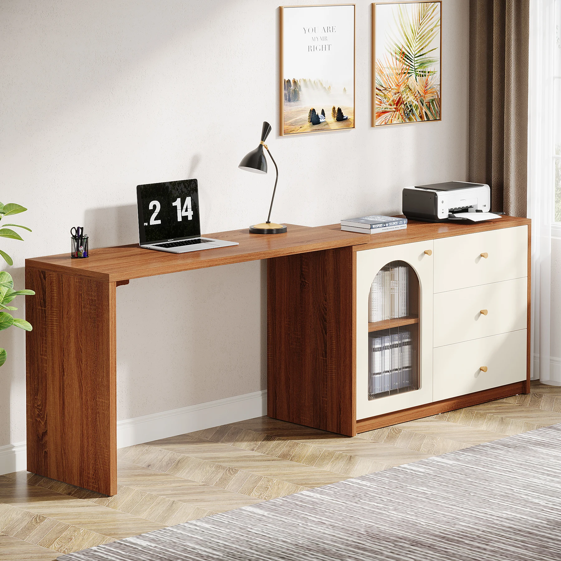 Tribesigns L Shaped Computer Desk with Drawers, Modern Corner Home Office Desk with Reversible Storage Cabinet, Long Study Desk - Image 5