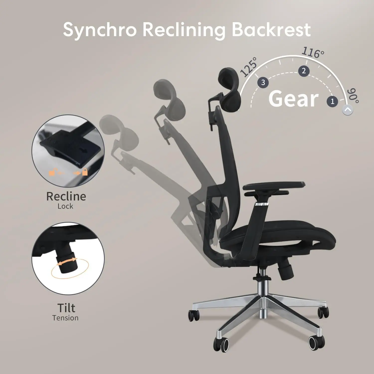 New Ergonomic Mesh Adjustable Lumbar Support Office Chair 120°Tilt High Back Comfortable Computer Chair with Soft Flip Up Arms - Image 4