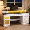 Farmhouse Executive Desk with Drawers Computer Desk with File Drawers, Power Outlet and Led Lights, Executive Office Desk