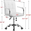 White Desk Chairs with Wheels/Armrests Modern PU Leather Office Chair Midback Adjustable Home Computer Executive Chair
