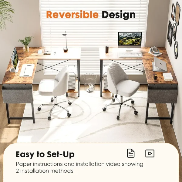 L Shaped Desk - Computer Corner Gaming Pc Table With Cpu Stand Side Bag For Home Office Dorm Sturdy Writing Workstation