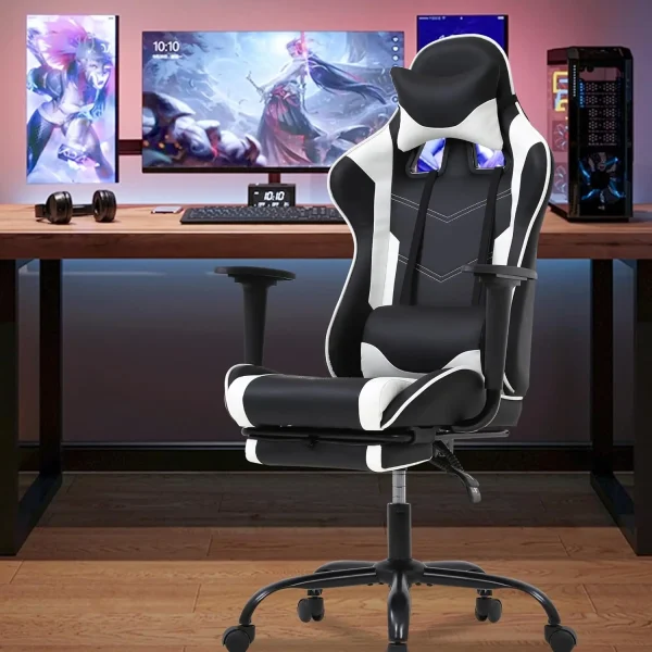 Paylesshere Office Chair Desk Chair Ergonomic Gaming Chair With Executive Pu Leather Computer Lumbar Support And Footrest
