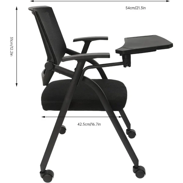 Foldable Desk Chair Stacking Tablet Arm Chair with Caster Wheels for Office School Classroom Training